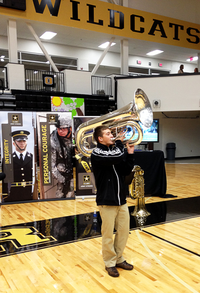 Bradley led the band in a rousing number as students exited the gymnasium at the end of the ceremony in which he was nominated for a position on the U.S. Army All-American Marching Band.
