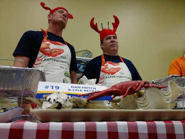 Kyle Recker and Dan Fritch prepared lobster mac-n-cheese for the 100 Men Who Cook fundraiser held Saturday at the Huntingburg Event Center.