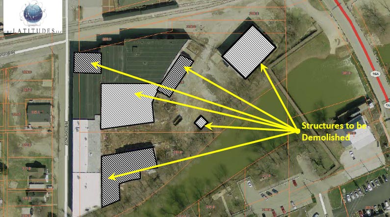 Several buildings will be demolished to create green space.