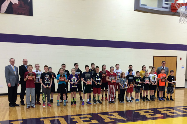 Champions and runner-ups from all of the boys and girls age groups posed with the Indiana Knights of Columbus officers. Photo provided.