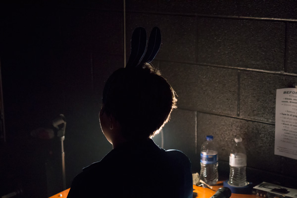 Olivia Hedinger, 14, waits for her next scene during the middle school's performance for the Jasper grade schools.