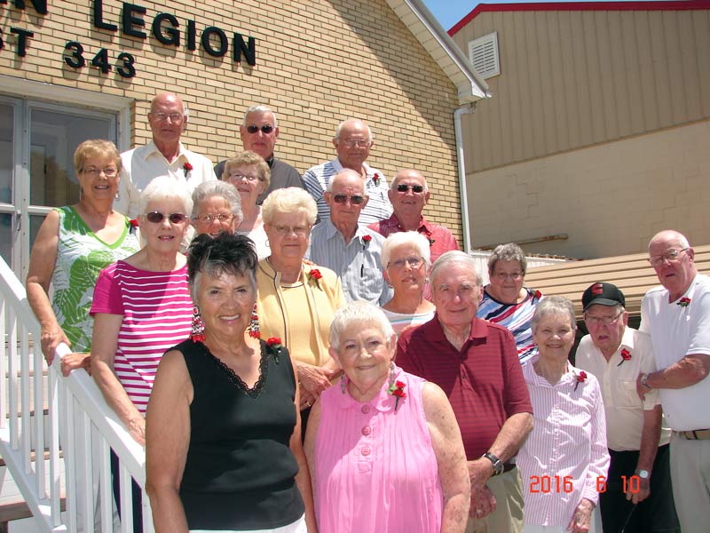 First Row:  Judy Schulte Shirk, Rose Ranger Wolfe, Mr. Richard Skinner, teacher, Rose Jochum Stetter, Darrel Roesner, Dave Loewenstein Second Row:  Fern Kemper Trummel, Beverly Wilder Kreilein, Phyllis Fenneman Rademacher, Sharon Simpson Kamman Third Row:  Clara Mae Evrard Blesch, Ruth Brockreide Carlisle, Sara Jochum Hoppenjahn, Norbert Lindauer, Joe Todrank Last Row:  Alan Wibbeler, Paul Gentry, Glenn Menke