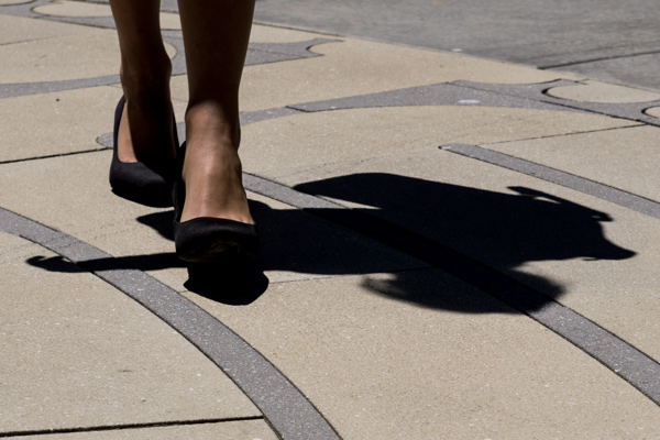 Natalie Schneider took a moment Wednesday to walk the labyrinth's path.