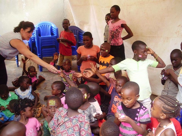 Kim Smith (left) at the existing orphanage in Jinja, Uganda.