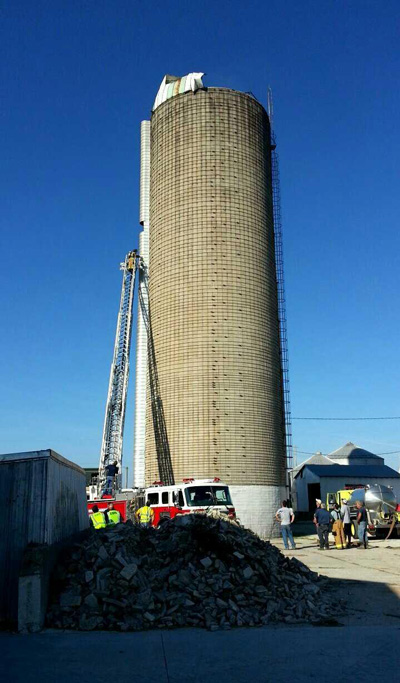 Jasper's ladder truck at the silo fire. 