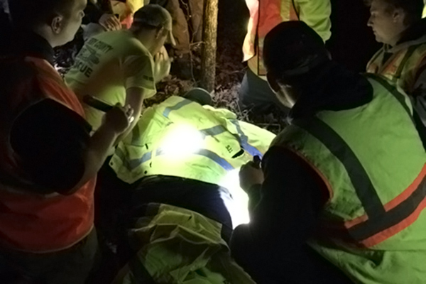 Photo provided of Mr. Knight being treated by rescue personnel in the Hoosier National Forest