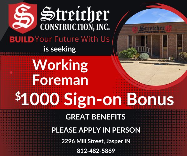 Streicher Construction offering Sign-on Bonus for Working Foreman