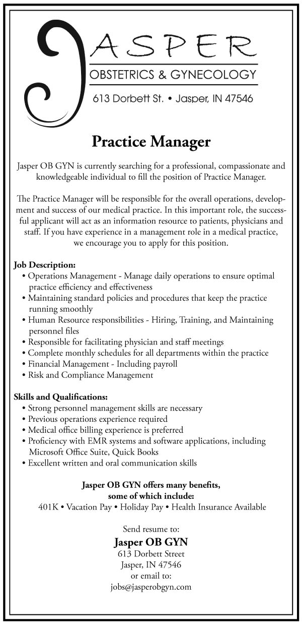Jasper OB GYN seeking Practice Manager