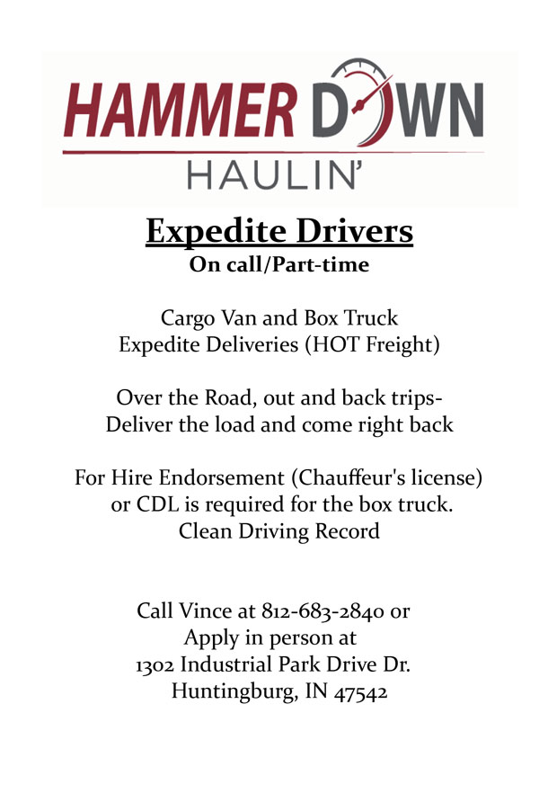 Hammer Down Haulin’ seeking Expedite Drivers