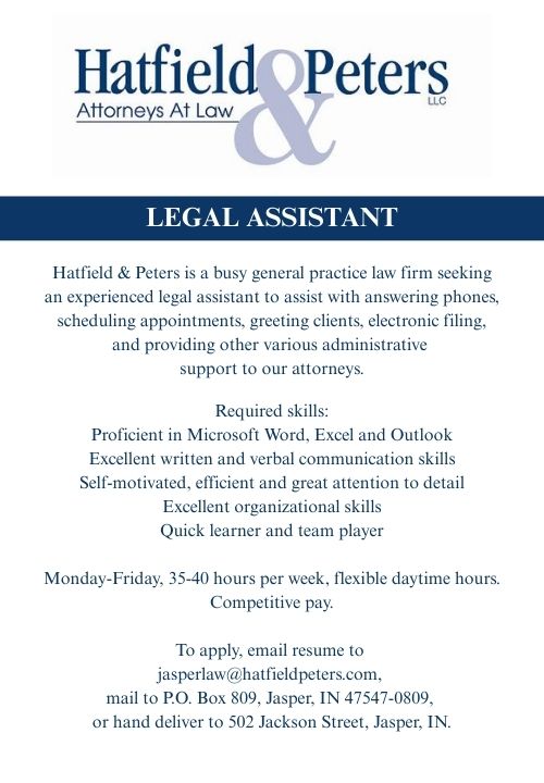 Hatfield & Peters Attorneys at Law seeking Legal Assistant