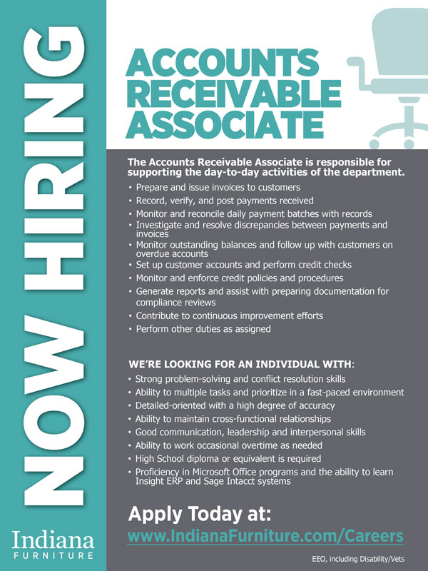 Indiana Furniture seeking Accounts Receivable Associate