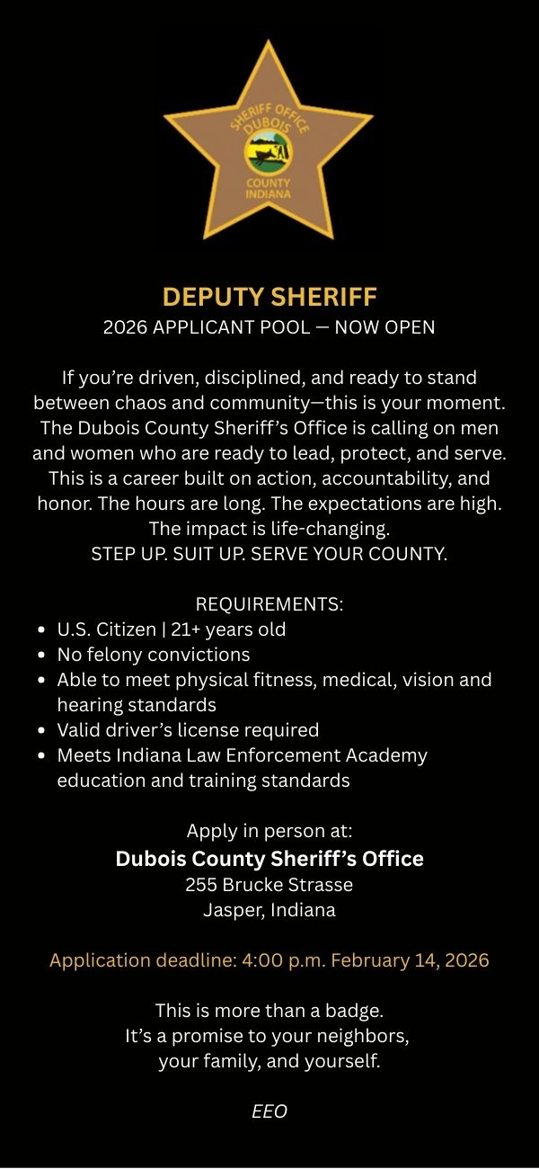 Dubois County Sheriff’s Department seeking Deputy Sheriff