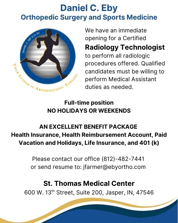 Daniel C. Eby Orthopedic Surgery and Sports Medicine seeking Radiology Technologist
