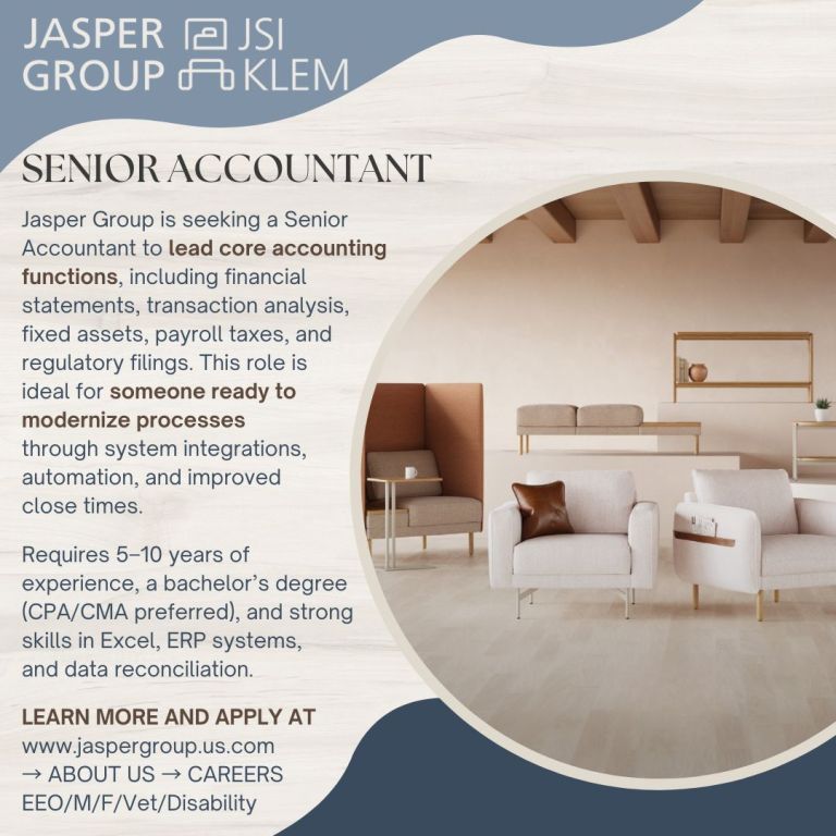 Jasper Group seeking Senior Accountant