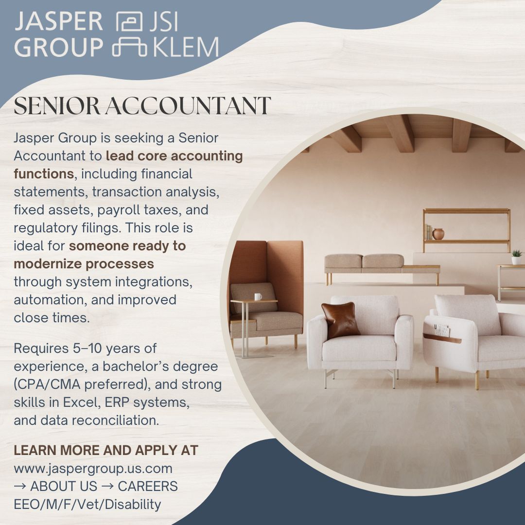 Jasper Group seeking Senior Accountant