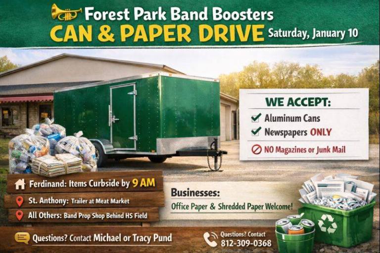 Forest Park Band Boosters Can & Paper Drive – Saturday, January 10