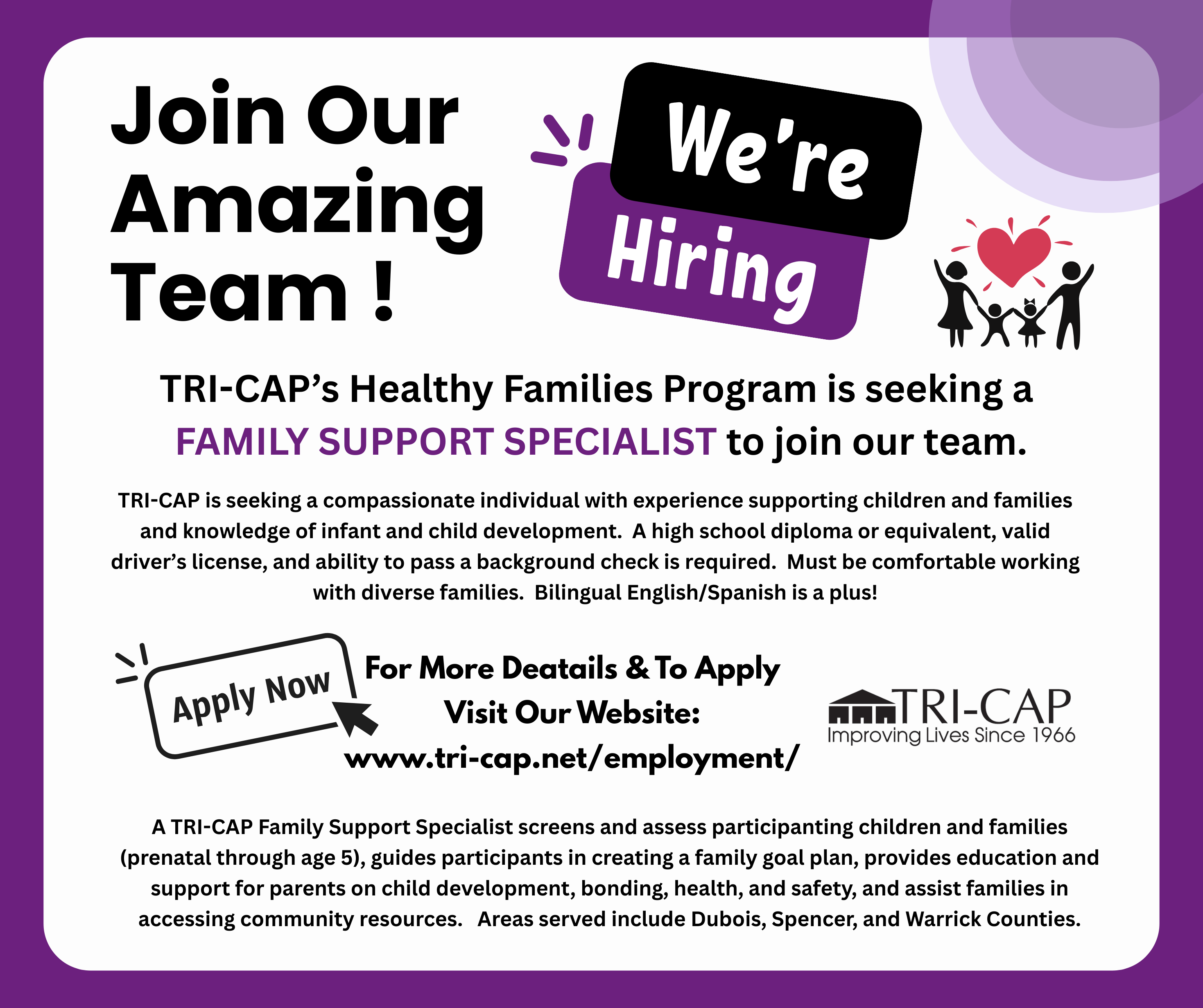 Dubois County Tri-Cap seeking Family Support Specialist