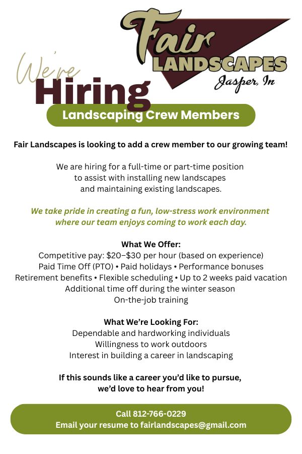 Fair Landscapes seeking Landscaping Crew Members