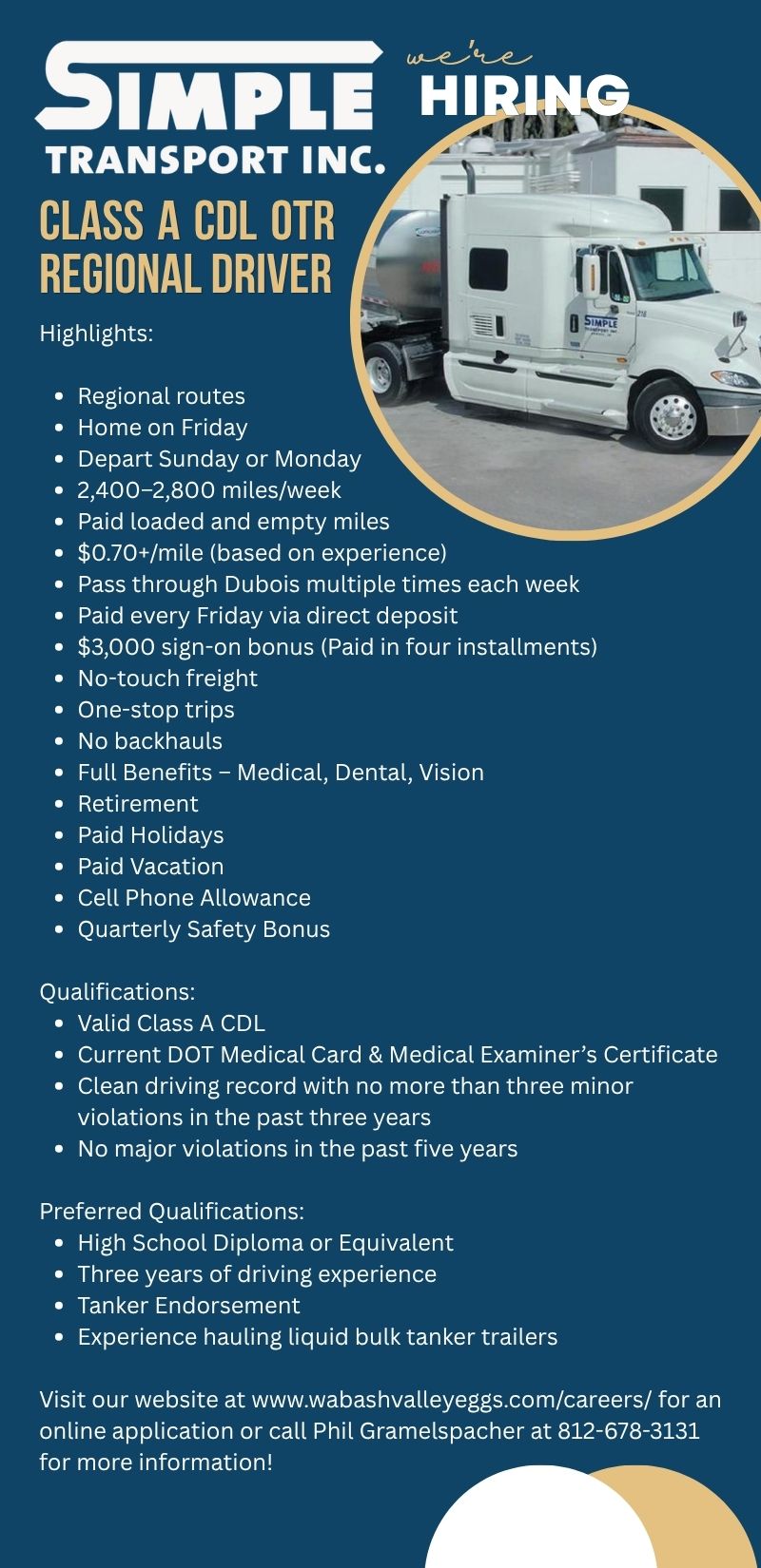 Simple Transport seeking Class A CDL OTR Driver