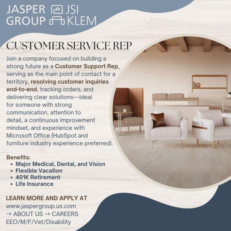 Jasper Group seeking Customer Service Rep