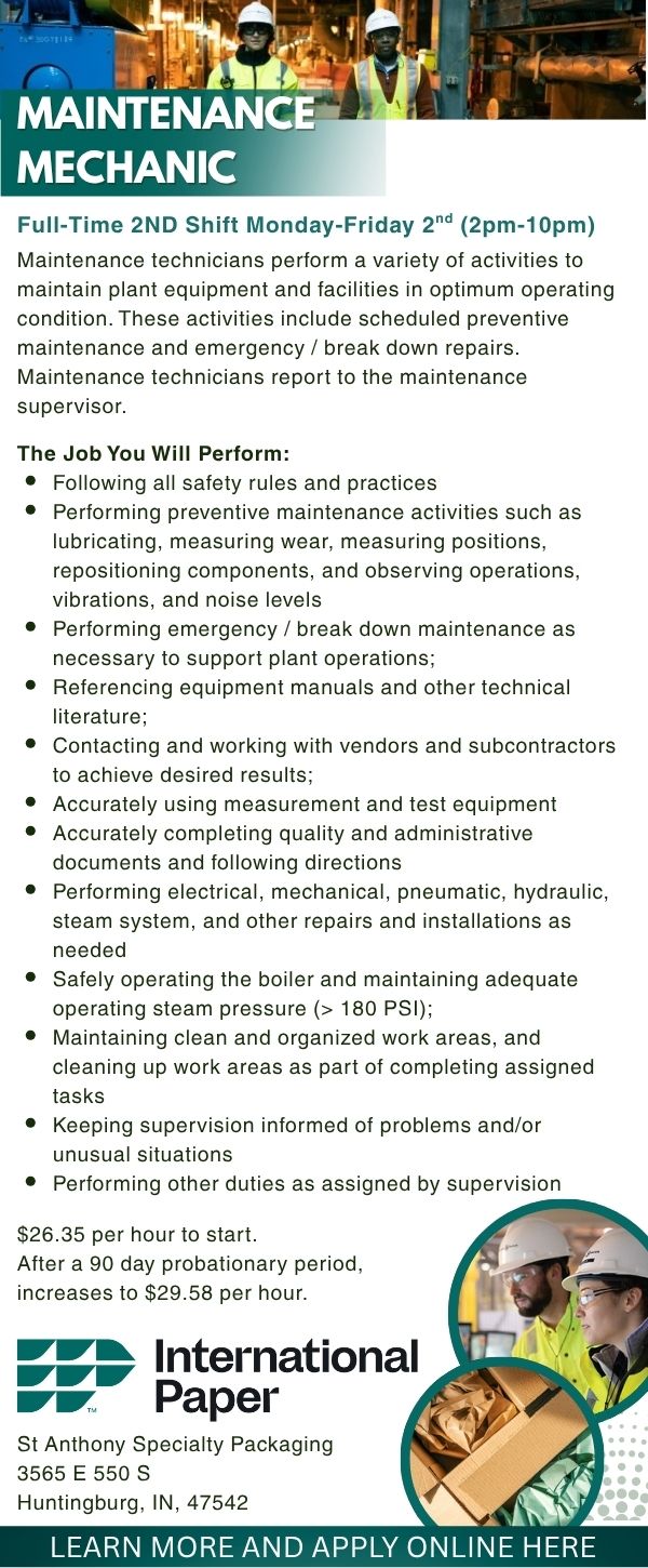 International Paper seeking Maintenance Mechanic