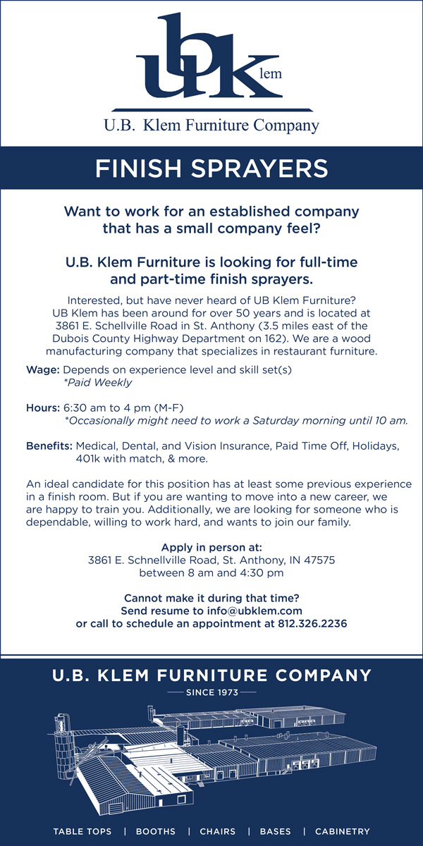 UB Klem seeking Finish Sprayers