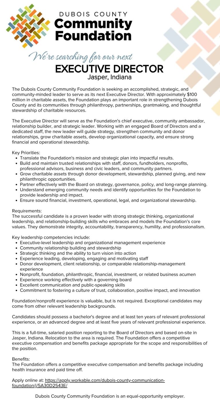Dubois County Community Foundation seeking Executive Director