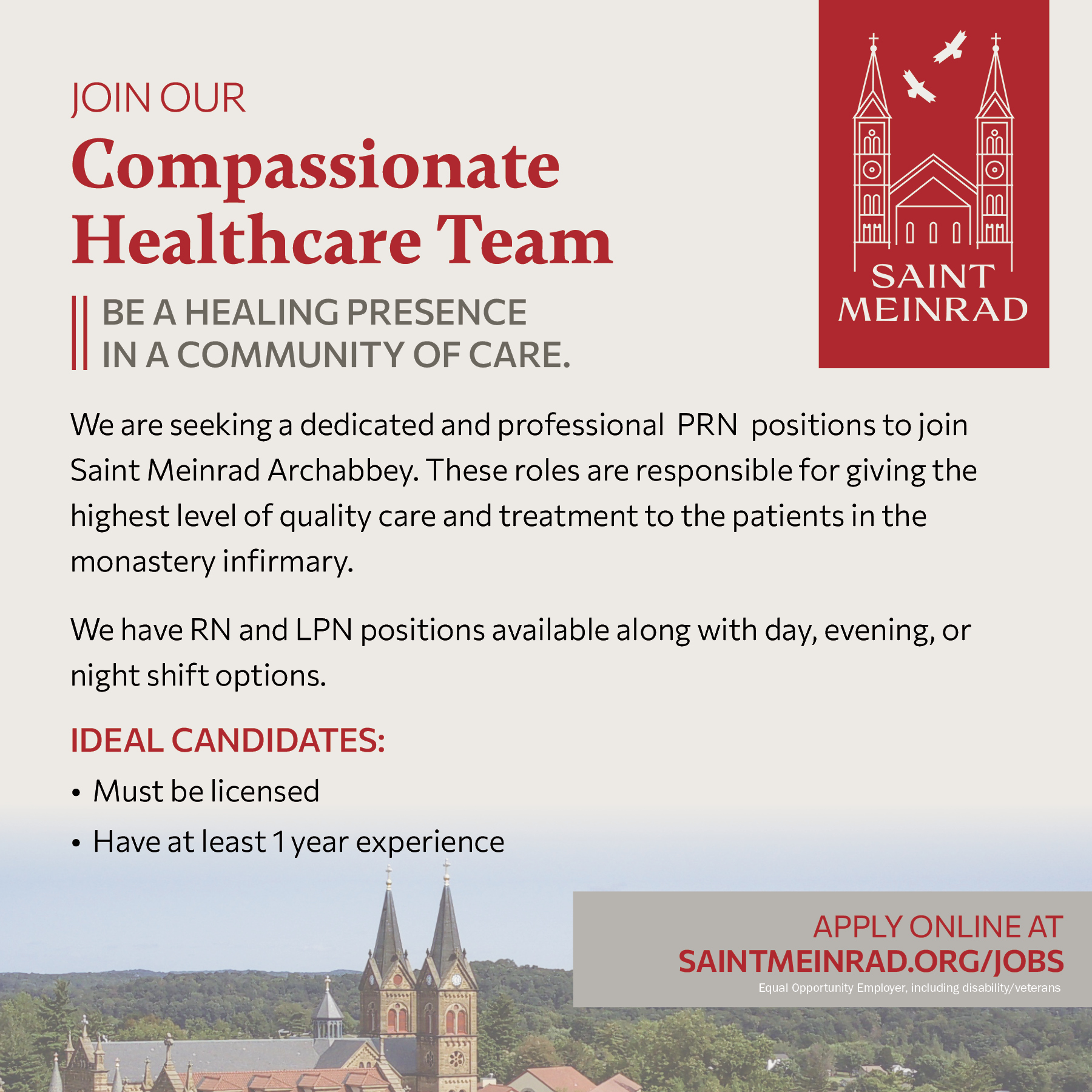 Saint Meinrad hiring for RNs and LPNs
