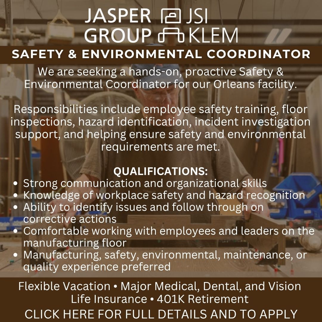 Jasper Group seeking Safety & Environmental Coordinator for Orleans Facility