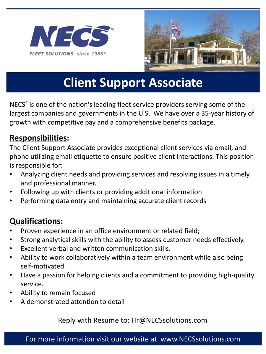 NECS seeking Client Support Associate
